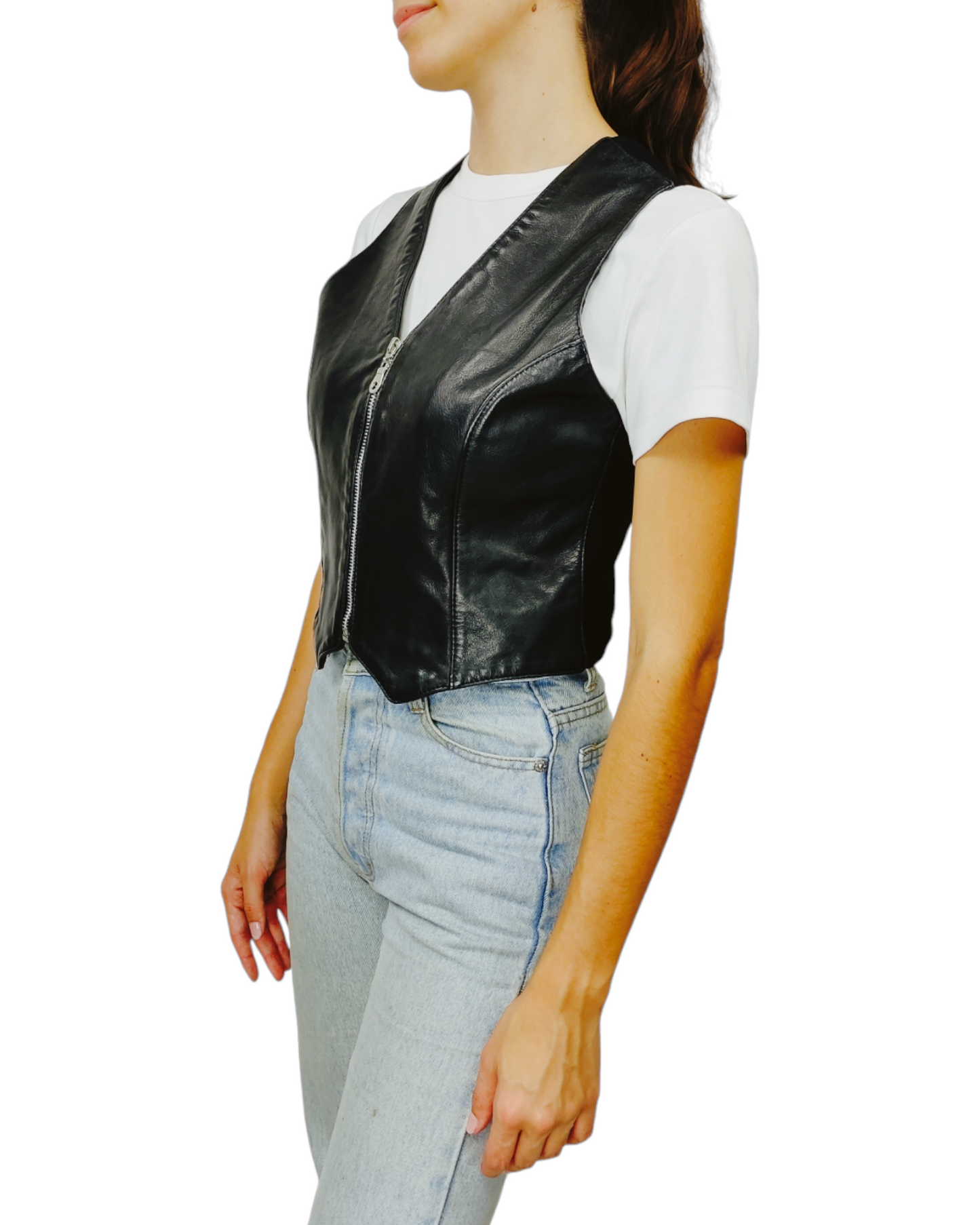 VINTAGE Gilet en cuir femme Taille S