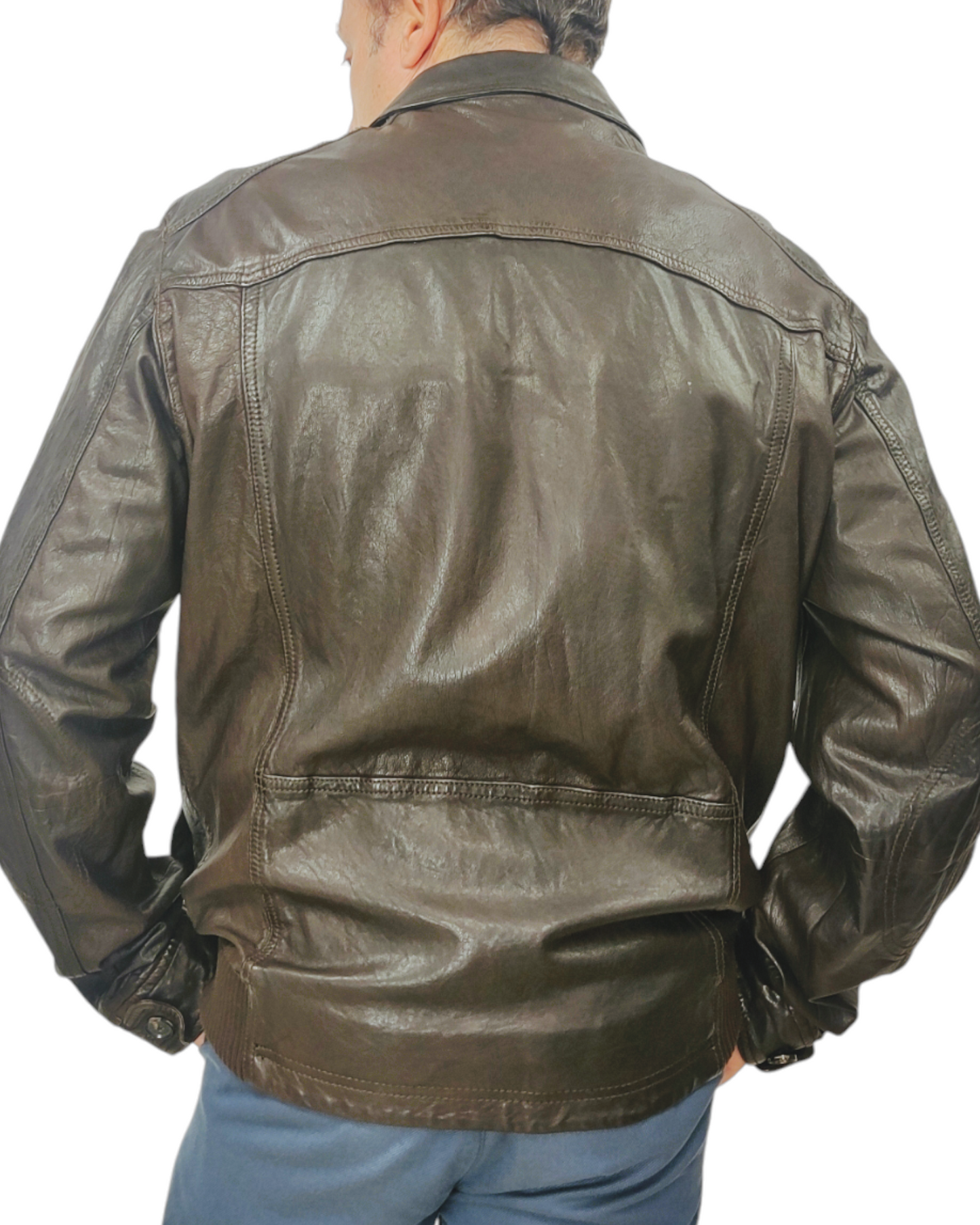 MASSIMO DUTTI Men's Leather Bomber Jacket Size L 