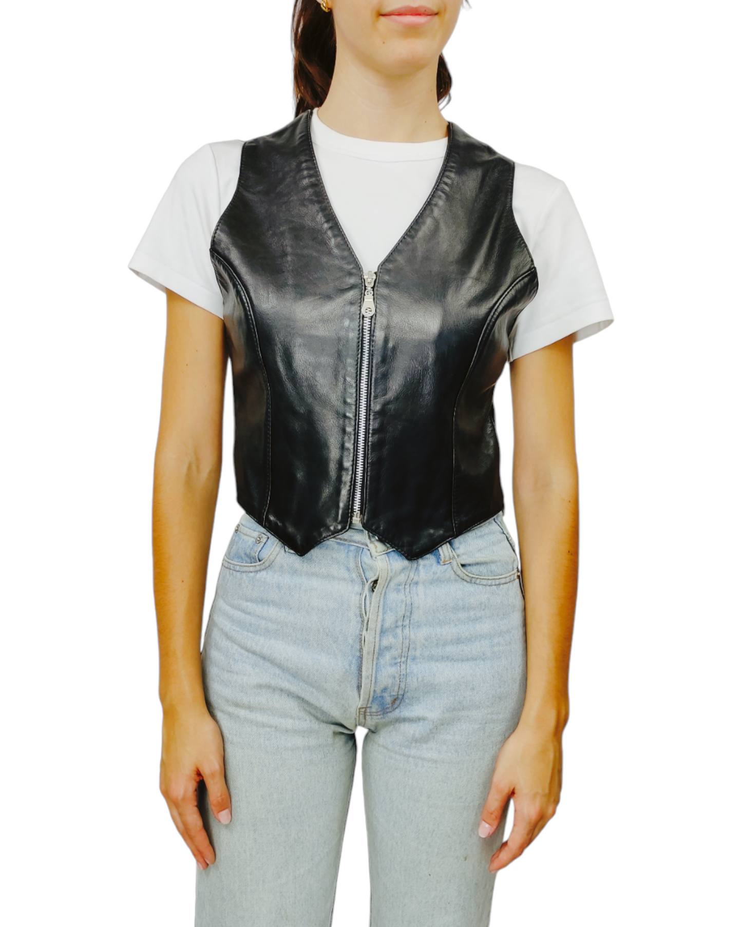 VINTAGE Gilet en cuir femme Taille S