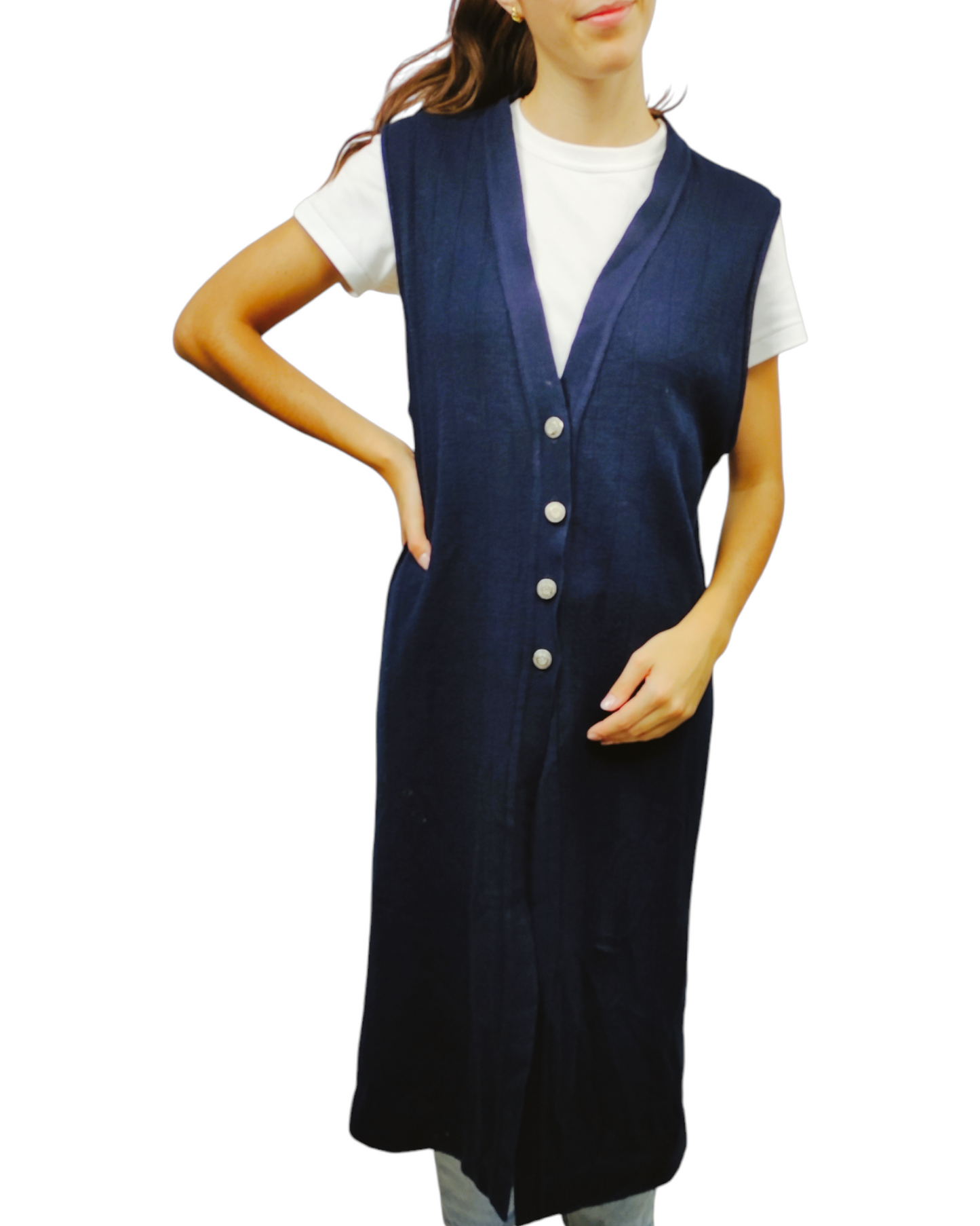 VINTAGE Gilet long en laine femme Taille L