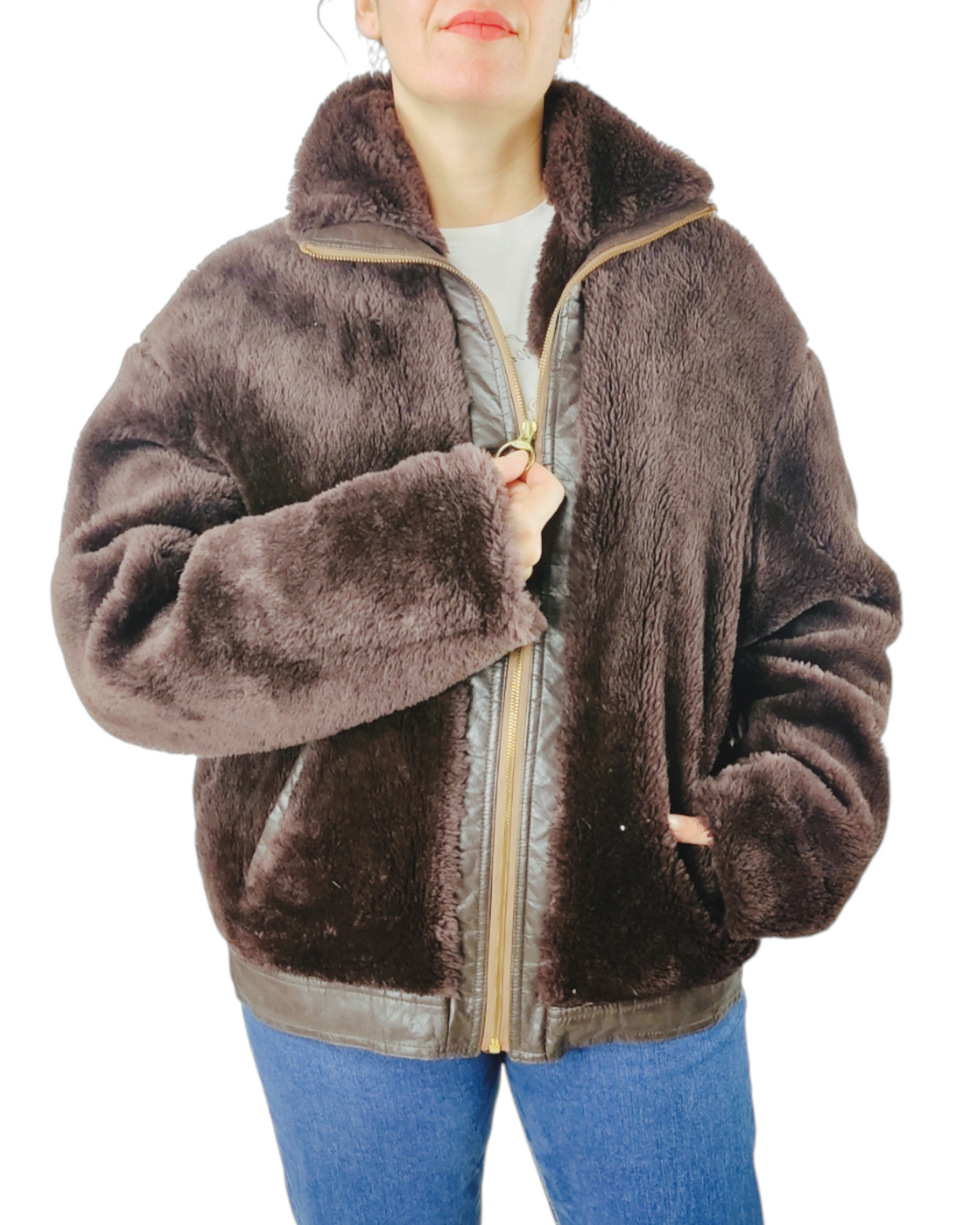 VINTAGE Women's faux fur coat Size L